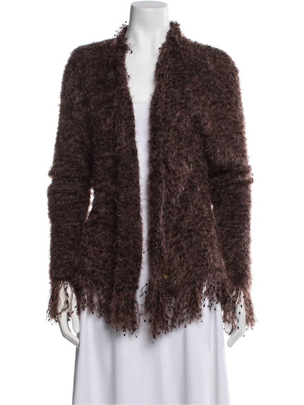 L'AGENCE Women's Fuzzy Open Cardigan in Chocolate Brown